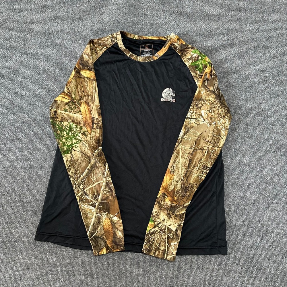Ocean + Coast Shirt Mens Large Black Camo Realtree Raglan Long Sleeve Athletic